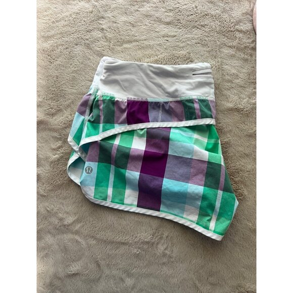 Lululemon Plaid Multicolor Swiftly Shorts Size 8 Activewear With White Waistband - Picture 8 of 8